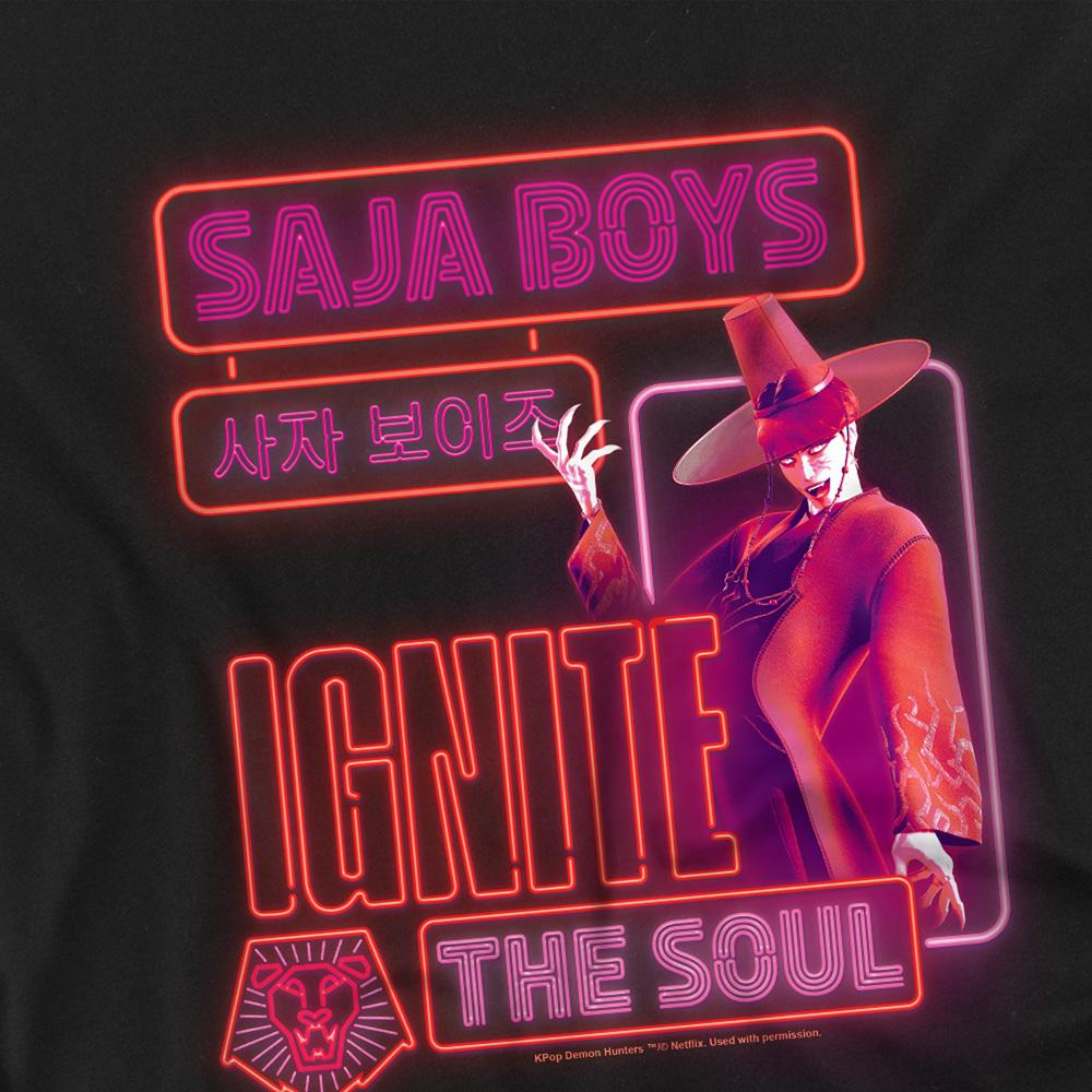 Black - Side - K-Pop Demon Hunters Childrens-Kids Saja Boys Jinu Glowing Lights T-Shirt