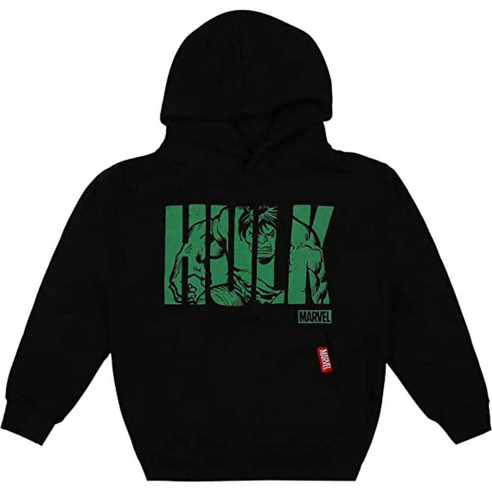 Black-Green - Front - Hulk Boys Text Hoodie