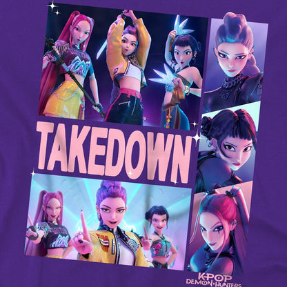 Purple - Side - K-Pop Demon Hunters Childrens-Kids Huntrix Takedown Character Panels T-Shirt