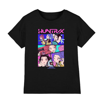 Black - Front - K-Pop Demon Hunters Childrens-Kids Huntrix Neon Comic Anime T-Shirt