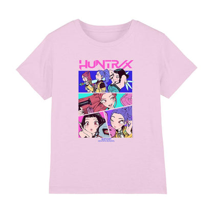 Pink - Front - K-Pop Demon Hunters Childrens-Kids Huntrix Neon Comic Anime T-Shirt