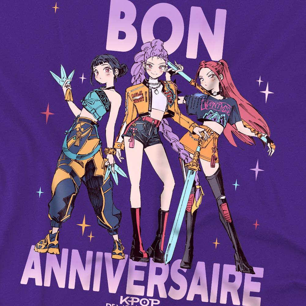 Purple - Side - K-Pop Demon Hunters Childrens-Kids Gradient Happy Birthday T-Shirt