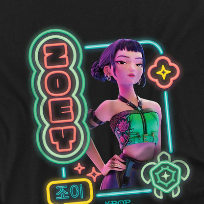 Black - Side - K-Pop Demon Hunters Childrens-Kids Zoey Glowing Lights T-Shirt