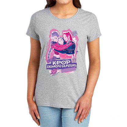 Athletic Heather - Lifestyle - K-Pop Demon Hunters Womens-Ladies Huntrix Scrapbook Group Fitted T-Shirt
