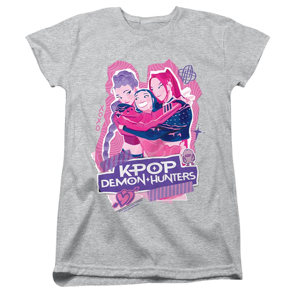 Athletic Heather - Front - K-Pop Demon Hunters Womens-Ladies Huntrix Scrapbook Group Fitted T-Shirt