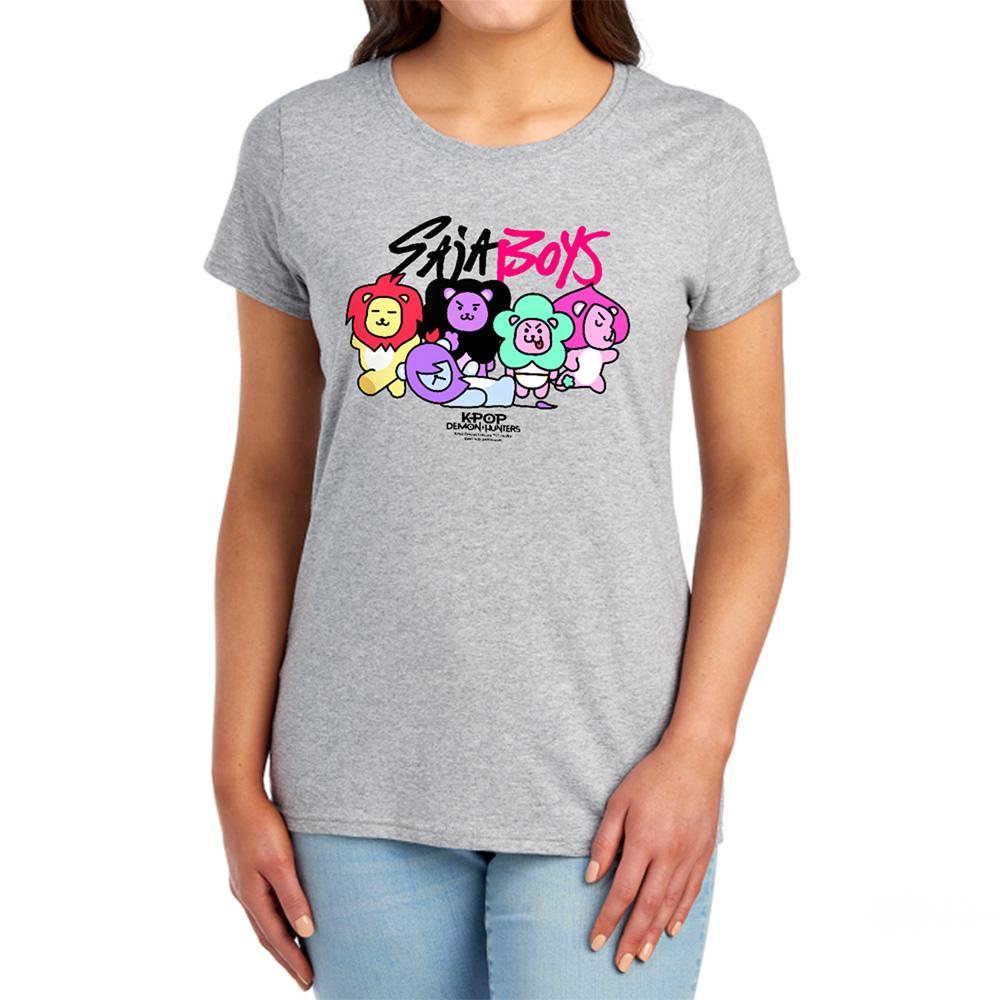 Athletic Heather - Lifestyle - K-Pop Demon Hunters Womens-Ladies Saja Boys Lion Mascots Fitted T-Shirt