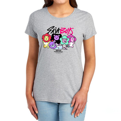 Athletic Heather - Lifestyle - K-Pop Demon Hunters Womens-Ladies Saja Boys Lion Mascots Fitted T-Shirt