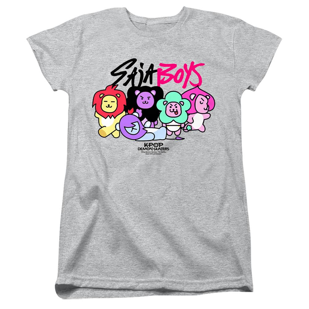 Athletic Heather - Front - K-Pop Demon Hunters Womens-Ladies Saja Boys Lion Mascots Fitted T-Shirt