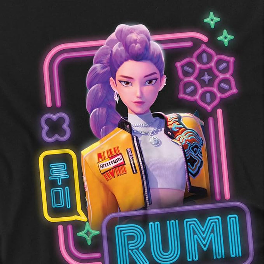 Black - Side - K-Pop Demon Hunters Womens-Ladies Rumi Glowing Lights Fitted T-Shirt