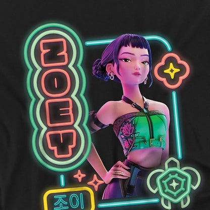 Black - Side - K-Pop Demon Hunters Womens-Ladies Zoey Glowing Lights Fitted T-Shirt