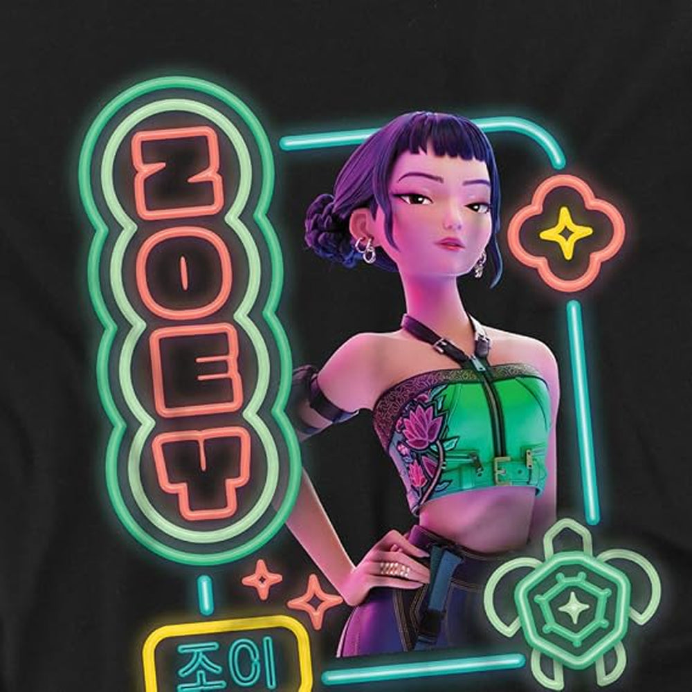 Black - Side - K-Pop Demon Hunters Womens-Ladies Zoey Glowing Lights Fitted T-Shirt
