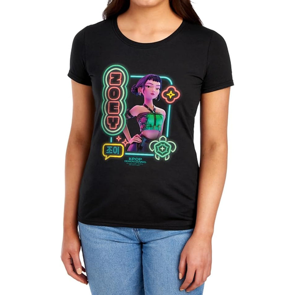 Black - Lifestyle - K-Pop Demon Hunters Womens-Ladies Zoey Glowing Lights Fitted T-Shirt