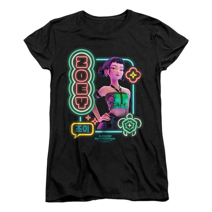 Black - Front - K-Pop Demon Hunters Womens-Ladies Zoey Glowing Lights Fitted T-Shirt