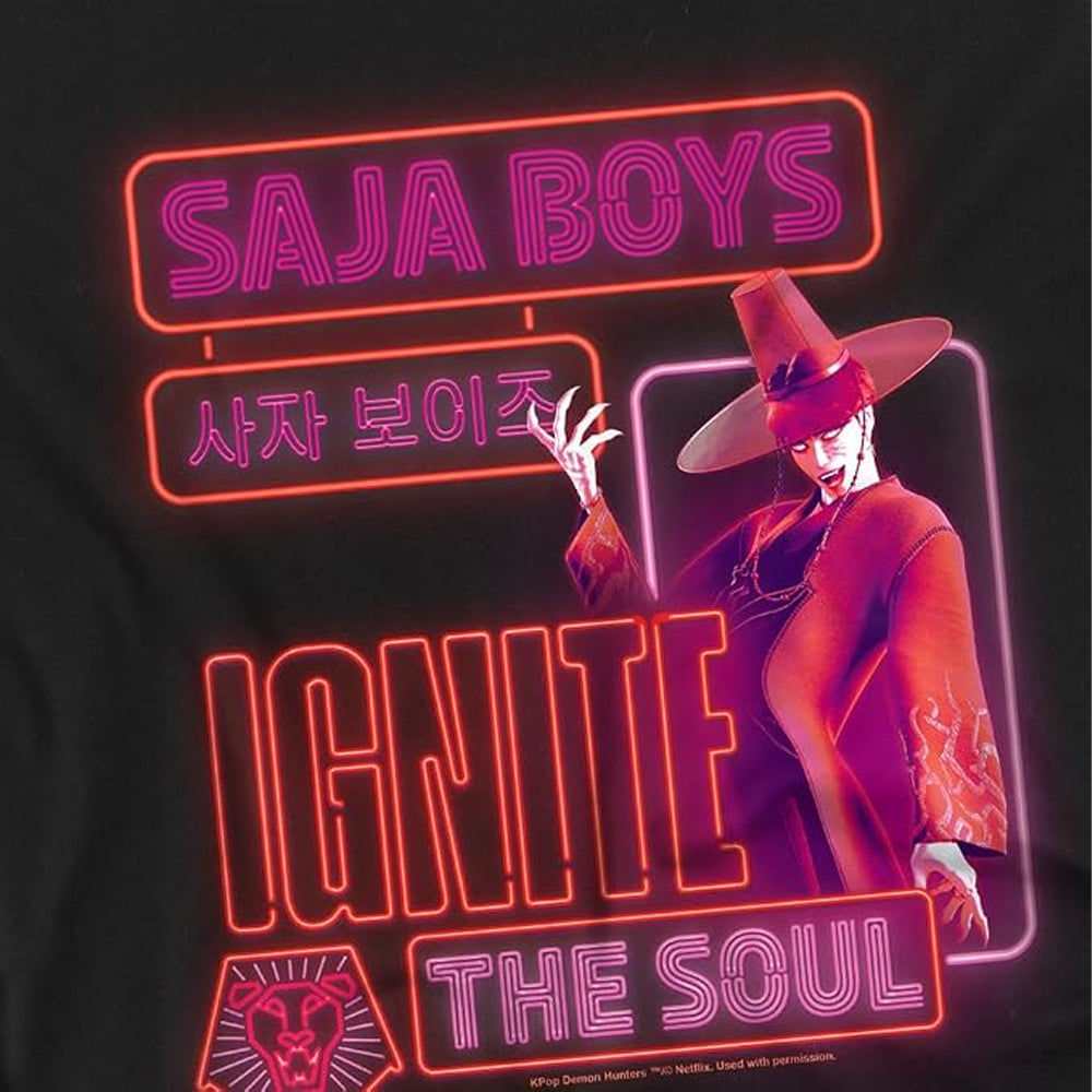 Black - Side - K-Pop Demon Hunters Womens-Ladies Saja Boys Jinu Glowing Lights Fitted T-Shirt