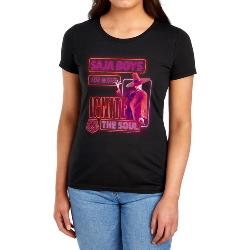 Black - Lifestyle - K-Pop Demon Hunters Womens-Ladies Saja Boys Jinu Glowing Lights Fitted T-Shirt