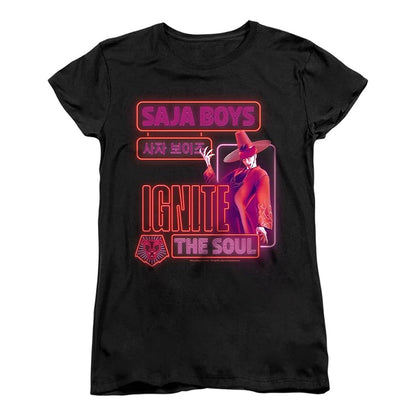 Black - Front - K-Pop Demon Hunters Womens-Ladies Saja Boys Jinu Glowing Lights Fitted T-Shirt