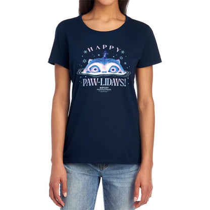 Navy - Lifestyle - K-Pop Demon Hunters Womens-Ladies Happy Pawlidays Derpy Tiger Fitted Christmas T-Shirt