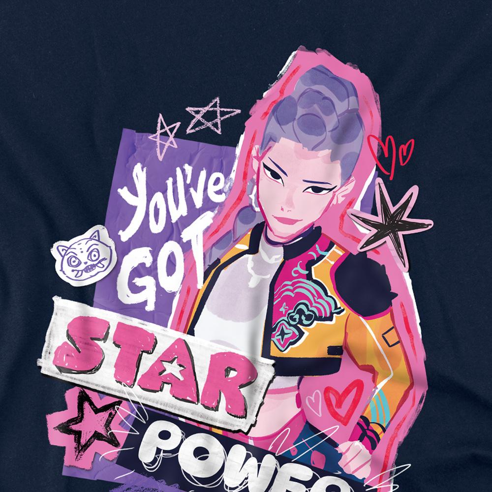 Navy - Side - K-Pop Demon Hunters Womens-Ladies Rumi Scrapbook Stars Fitted T-Shirt