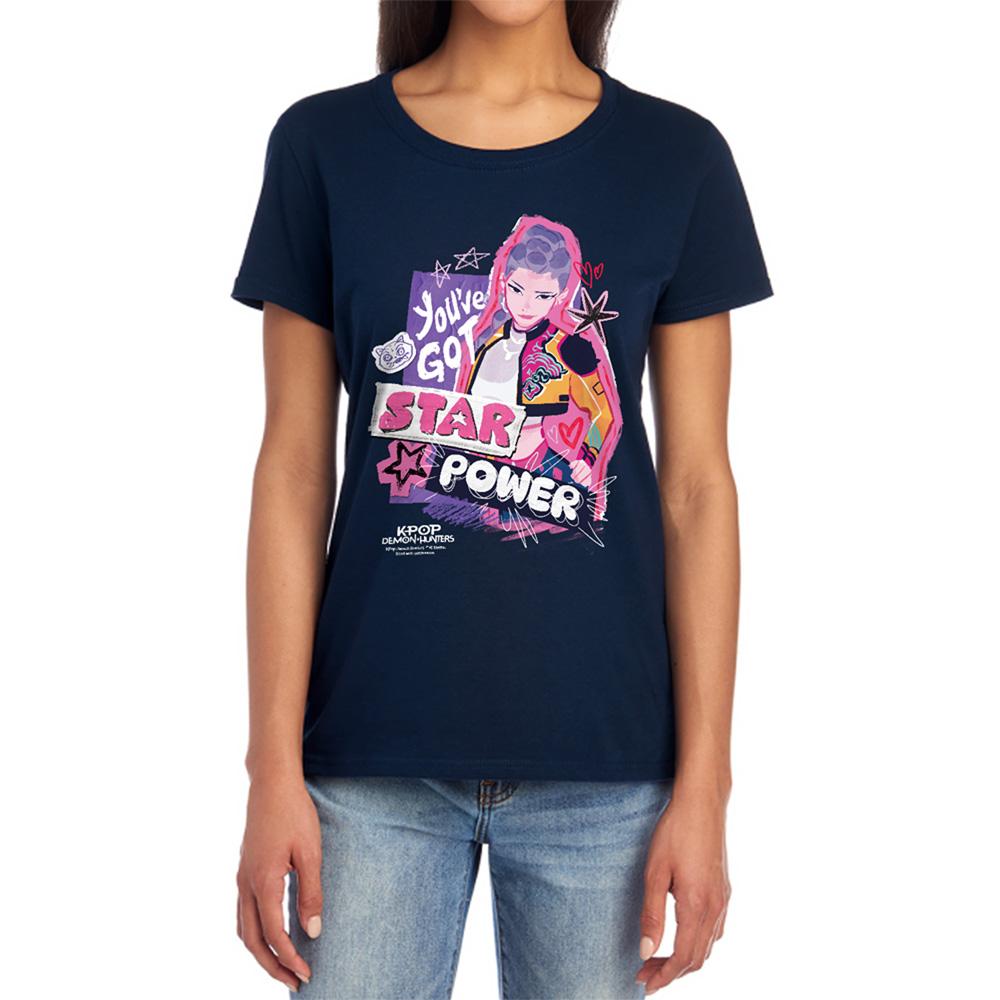 Navy - Lifestyle - K-Pop Demon Hunters Womens-Ladies Rumi Scrapbook Stars Fitted T-Shirt
