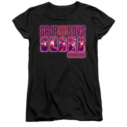 Black - Front - K-Pop Demon Hunters Womens-Ladies Saja Boys Glowing Lights Fitted T-Shirt