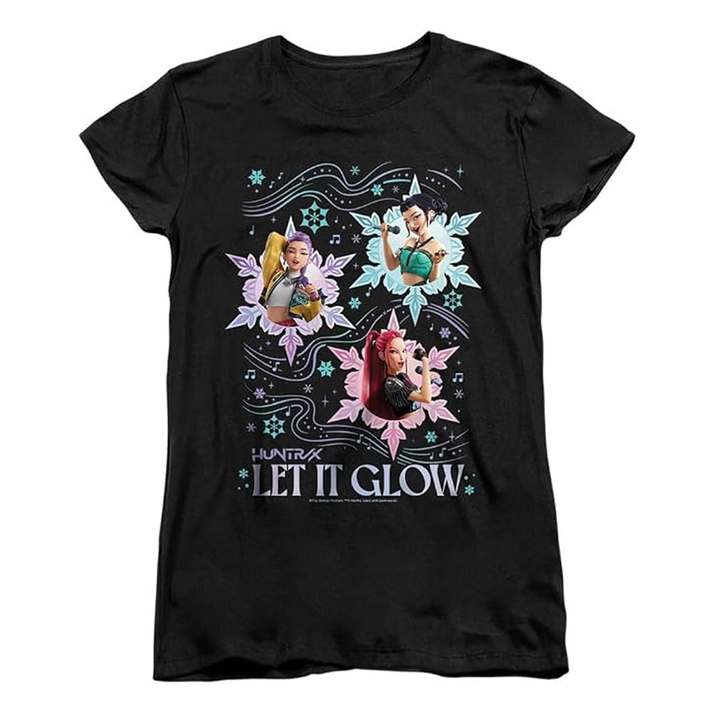Black - Front - K-Pop Demon Hunters Womens-Ladies Huntrix Let It Glow Fitted Christmas T-Shirt