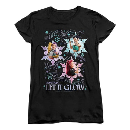Black - Front - K-Pop Demon Hunters Womens-Ladies Huntrix Let It Glow Fitted Christmas T-Shirt