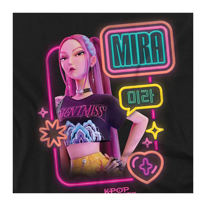 Black - Side - K-Pop Demon Hunters Womens-Ladies Mira Glowing Lights Fitted T-Shirt