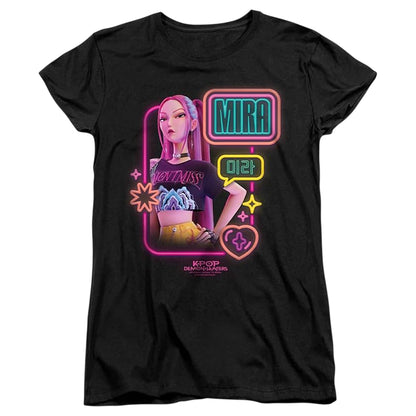 Black - Front - K-Pop Demon Hunters Womens-Ladies Mira Glowing Lights Fitted T-Shirt