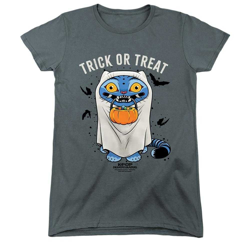 Charcoal - Front - K-Pop Demon Hunters Womens-Ladies Trick Or Treat Derpy Tiger Fitted T-Shirt