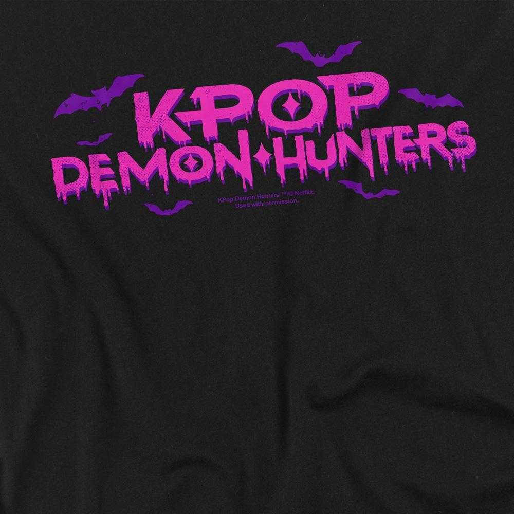 Black - Side - K-Pop Demon Hunters Womens-Ladies Drip Logo Fitted Halloween T-Shirt