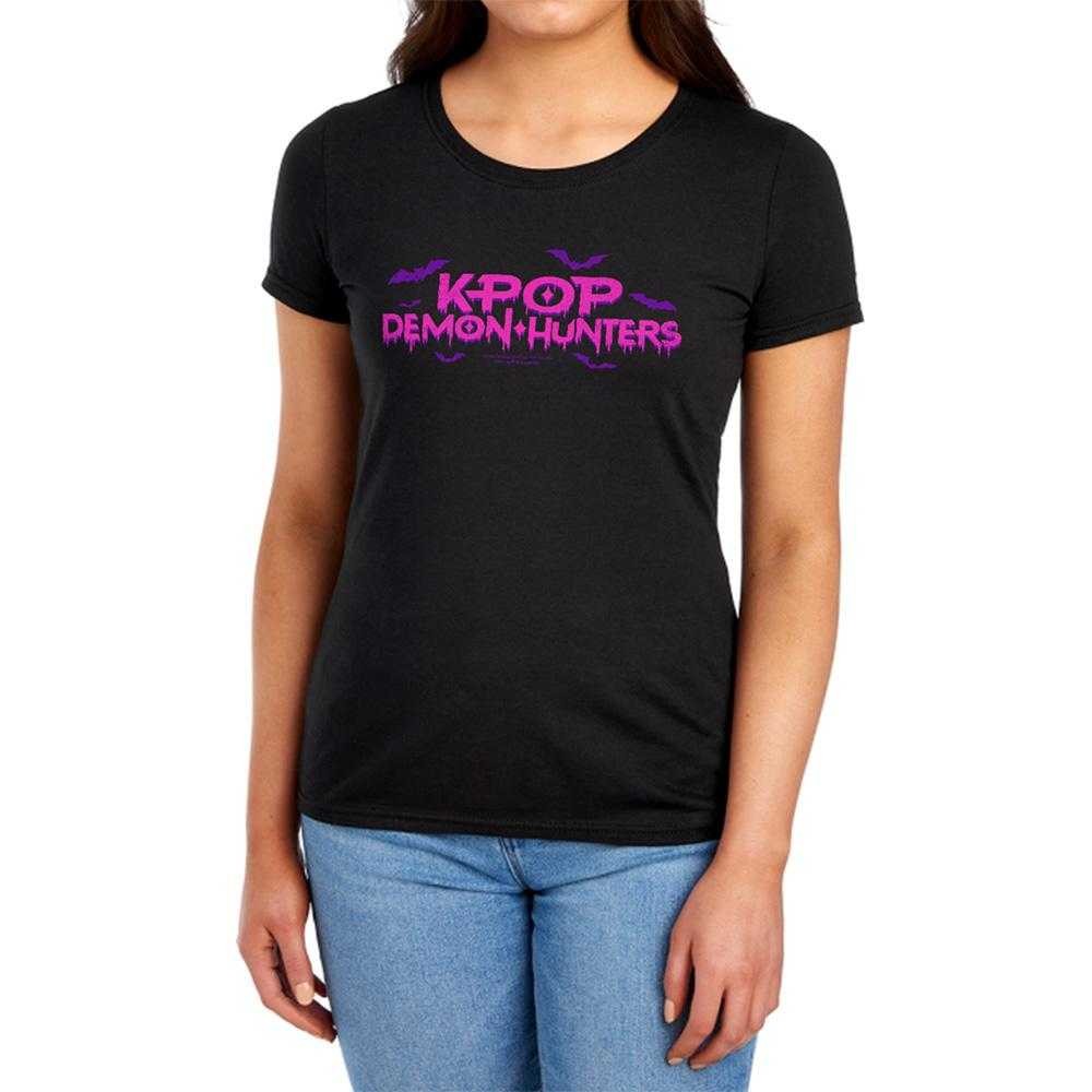 Black - Lifestyle - K-Pop Demon Hunters Womens-Ladies Drip Logo Fitted Halloween T-Shirt