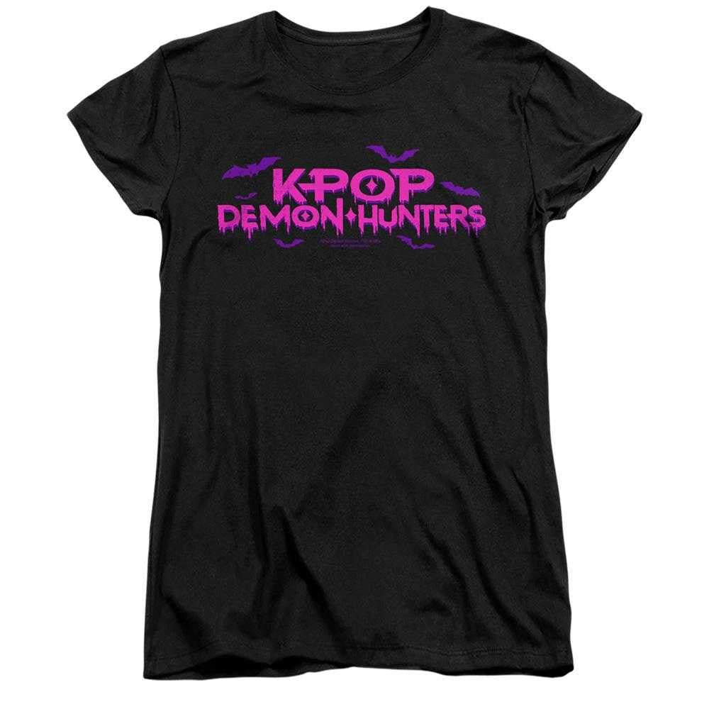 Black - Front - K-Pop Demon Hunters Womens-Ladies Drip Logo Fitted Halloween T-Shirt