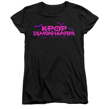 Black - Front - K-Pop Demon Hunters Womens-Ladies Drip Logo Fitted Halloween T-Shirt