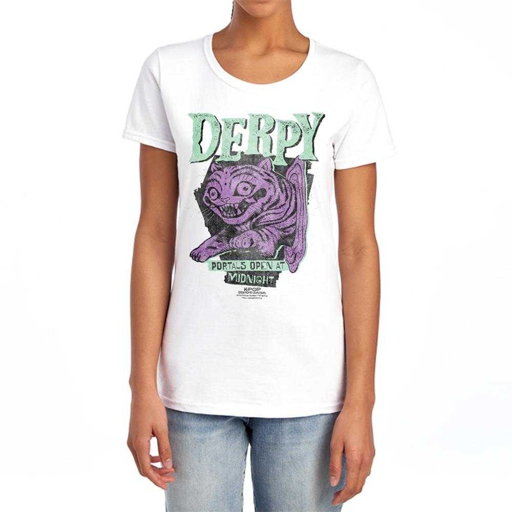 White - Lifestyle - K-Pop Demon Hunters Womens-Ladies Derpy Tiger Portal Fitted Halloween T-Shirt