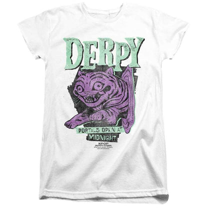 White - Front - K-Pop Demon Hunters Womens-Ladies Derpy Tiger Portal Fitted Halloween T-Shirt