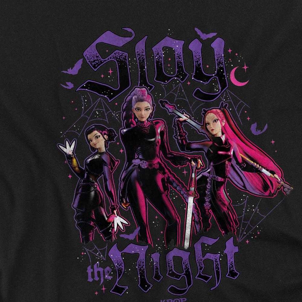 Black - Side - K-Pop Demon Hunters Womens-Ladies Huntrix Slay The Night Fitted T-Shirt