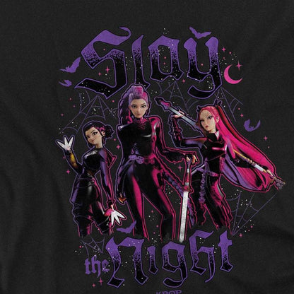 Black - Side - K-Pop Demon Hunters Womens-Ladies Huntrix Slay The Night Fitted T-Shirt
