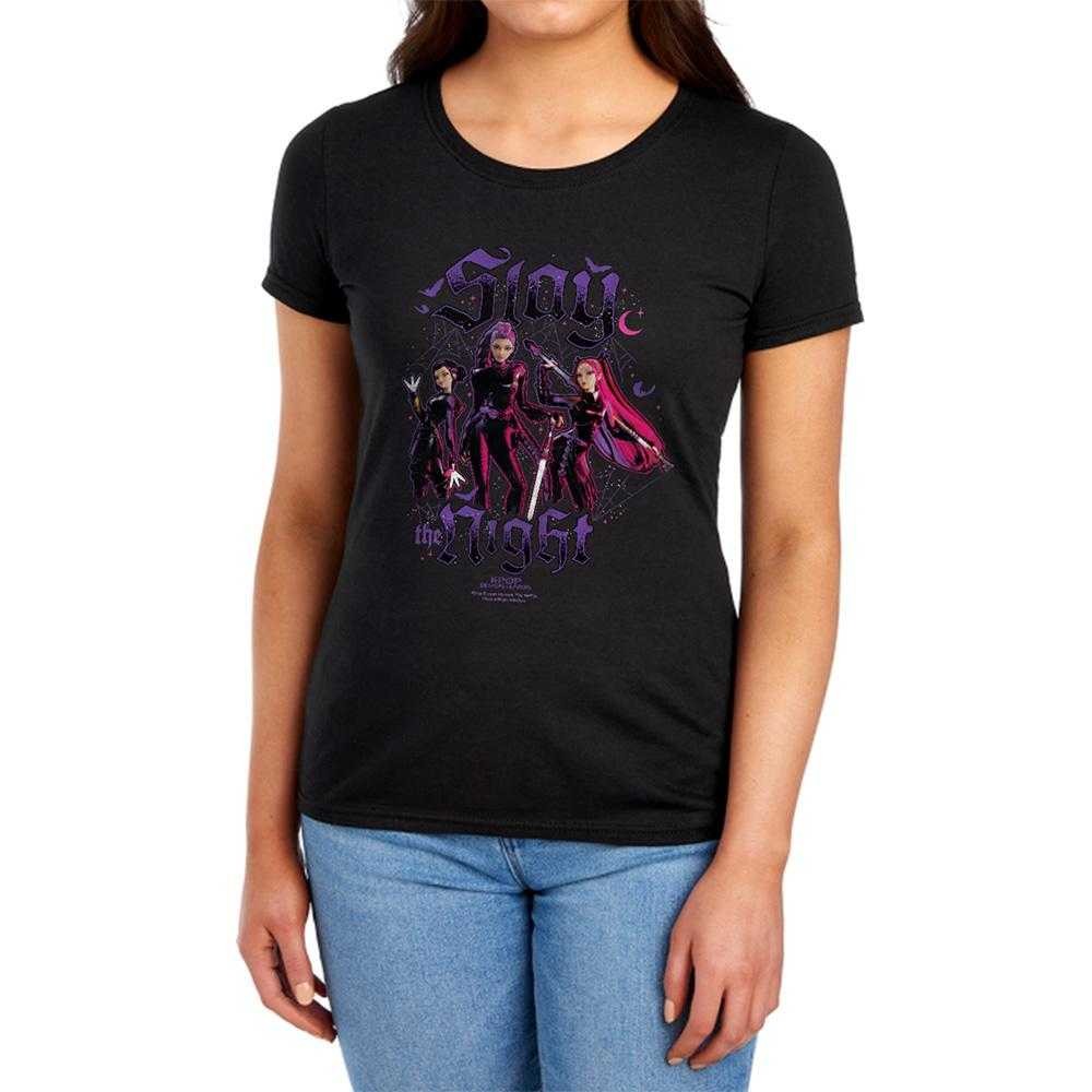 Black - Lifestyle - K-Pop Demon Hunters Womens-Ladies Huntrix Slay The Night Fitted T-Shirt