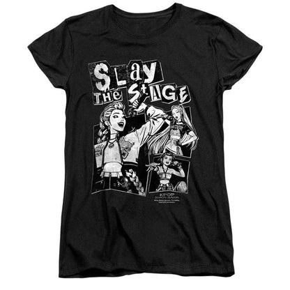 Black - Front - K-Pop Demon Hunters Womens-Ladies Huntrix Slay The Stage Fitted T-Shirt