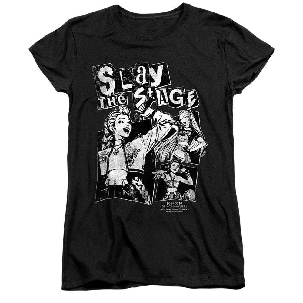 Black - Front - K-Pop Demon Hunters Womens-Ladies Huntrix Slay The Stage Fitted T-Shirt