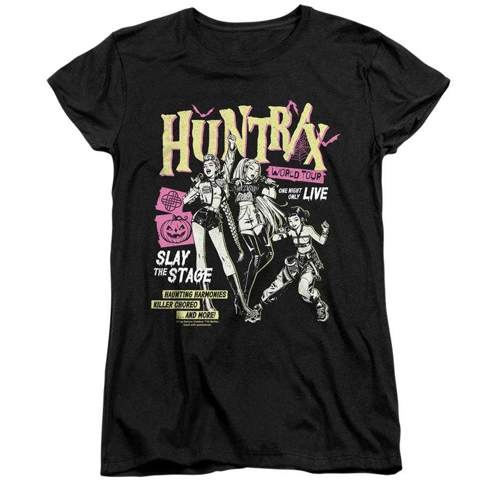 Black - Front - K-Pop Demon Hunters Womens-Ladies Huntrix World Tour Punk Fitted T-Shirt