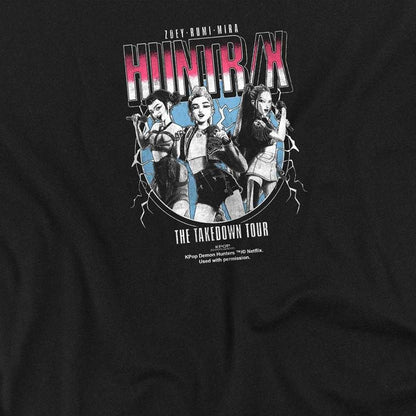 Black - Side - K-Pop Demon Hunters Womens-Ladies Huntrix Takedown Tour Band Fitted T-Shirt