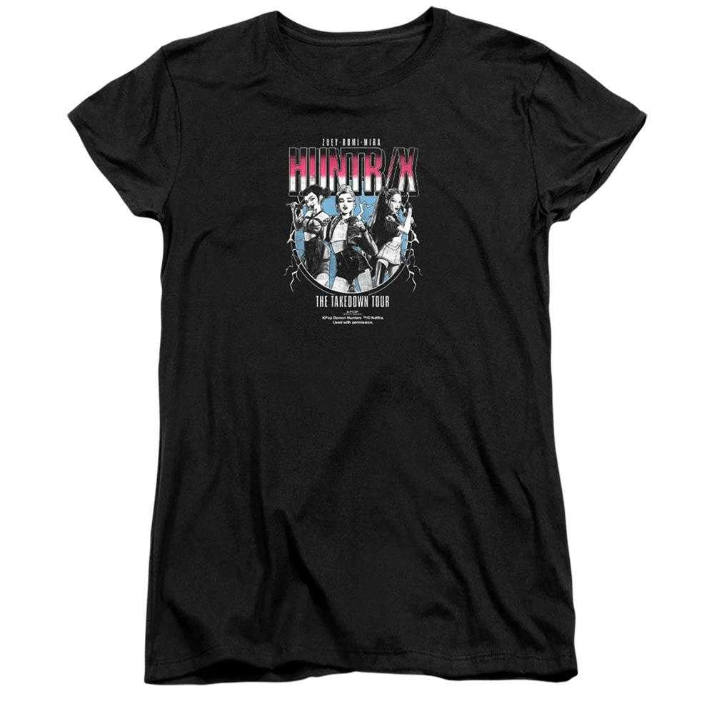 Black - Front - K-Pop Demon Hunters Womens-Ladies Huntrix Takedown Tour Band Fitted T-Shirt