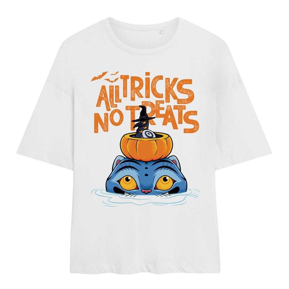 White - Front - K-Pop Demon Hunters Womens-Ladies All Tricks Derpy & Sussie Oversized Halloween T-Shirt