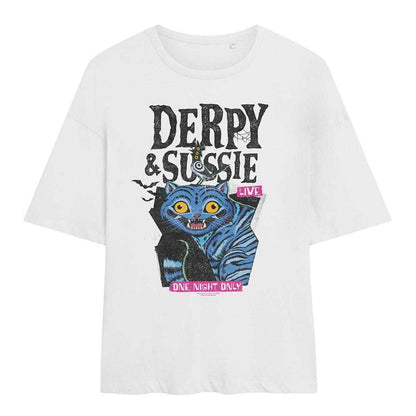 White - Front - K-Pop Demon Hunters Womens-Ladies Live Derpy & Sussie Oversized T-Shirt