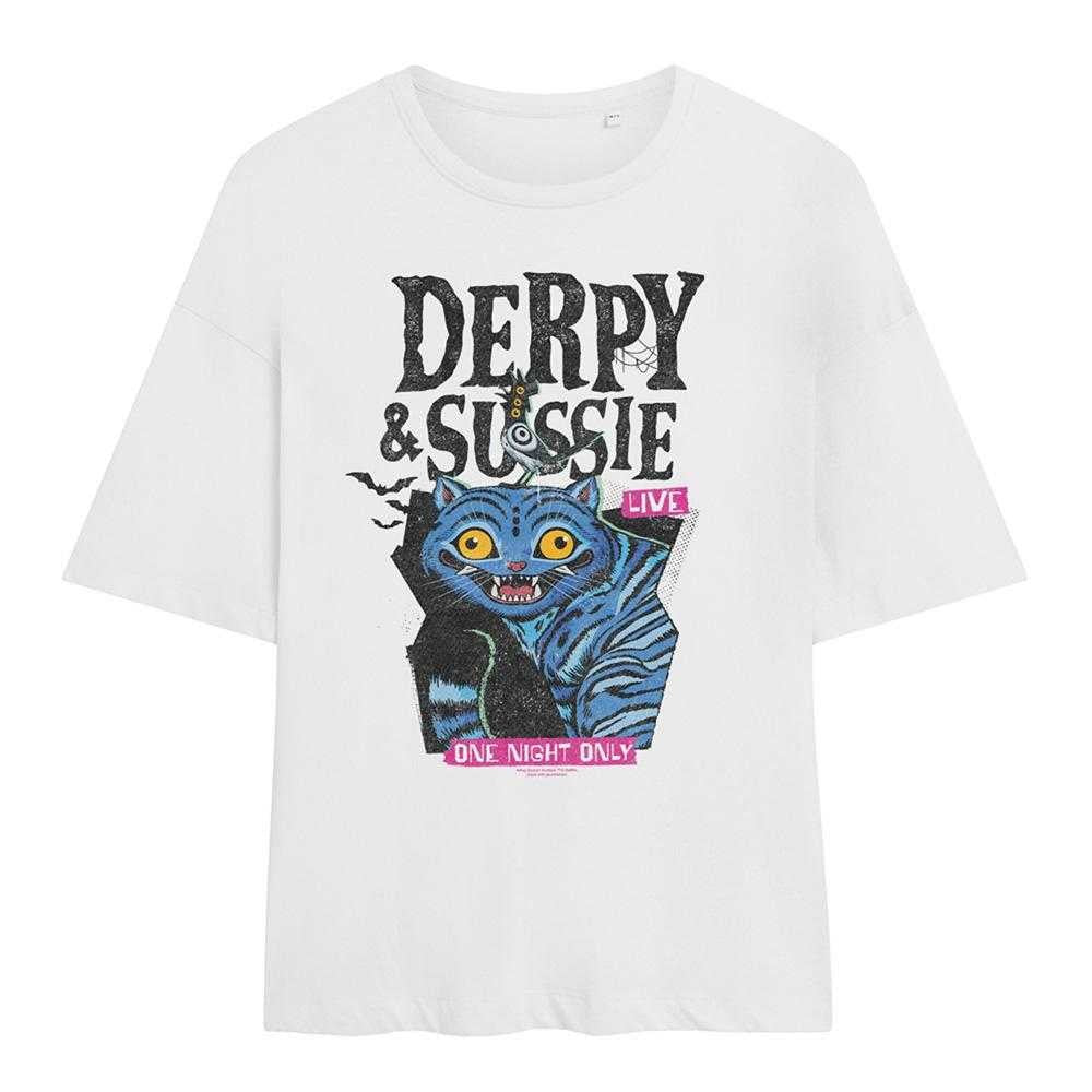 White - Front - K-Pop Demon Hunters Womens-Ladies Live Derpy & Sussie Oversized T-Shirt