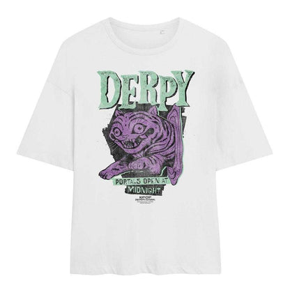 White - Front - K-Pop Demon Hunters Womens-Ladies Derpy Tiger Portal Oversized Halloween T-Shirt