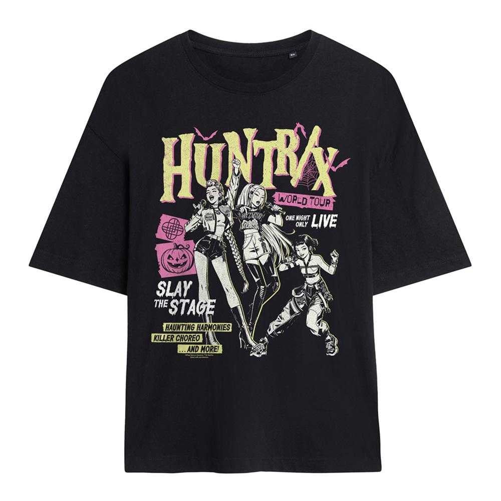 Black - Front - K-Pop Demon Hunters Womens-Ladies Huntrix World Tour Punk Oversized T-Shirt