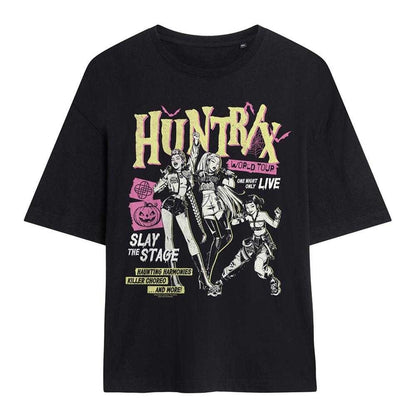 Black - Front - K-Pop Demon Hunters Womens-Ladies Huntrix World Tour Punk Oversized T-Shirt