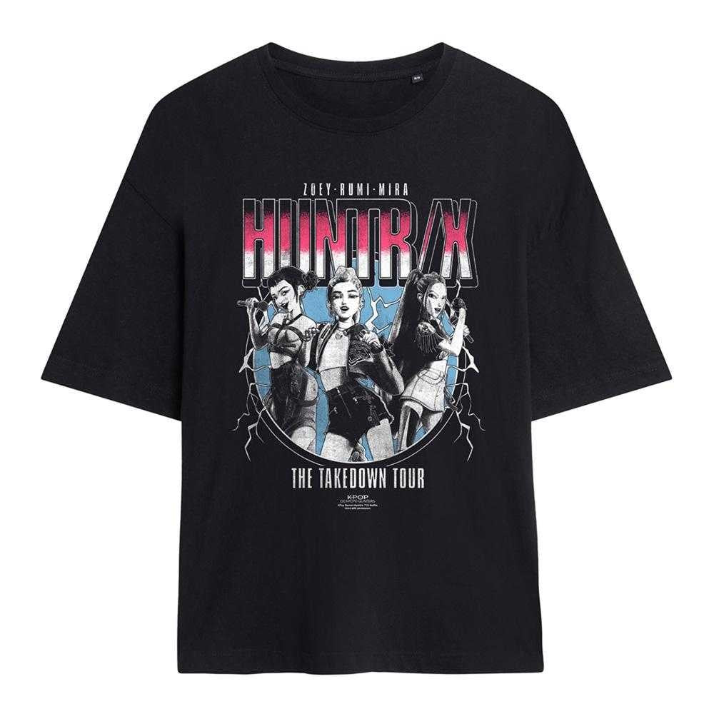 Black - Front - K-Pop Demon Hunters Womens-Ladies Huntrix Takedown Tour Band Oversized T-Shirt